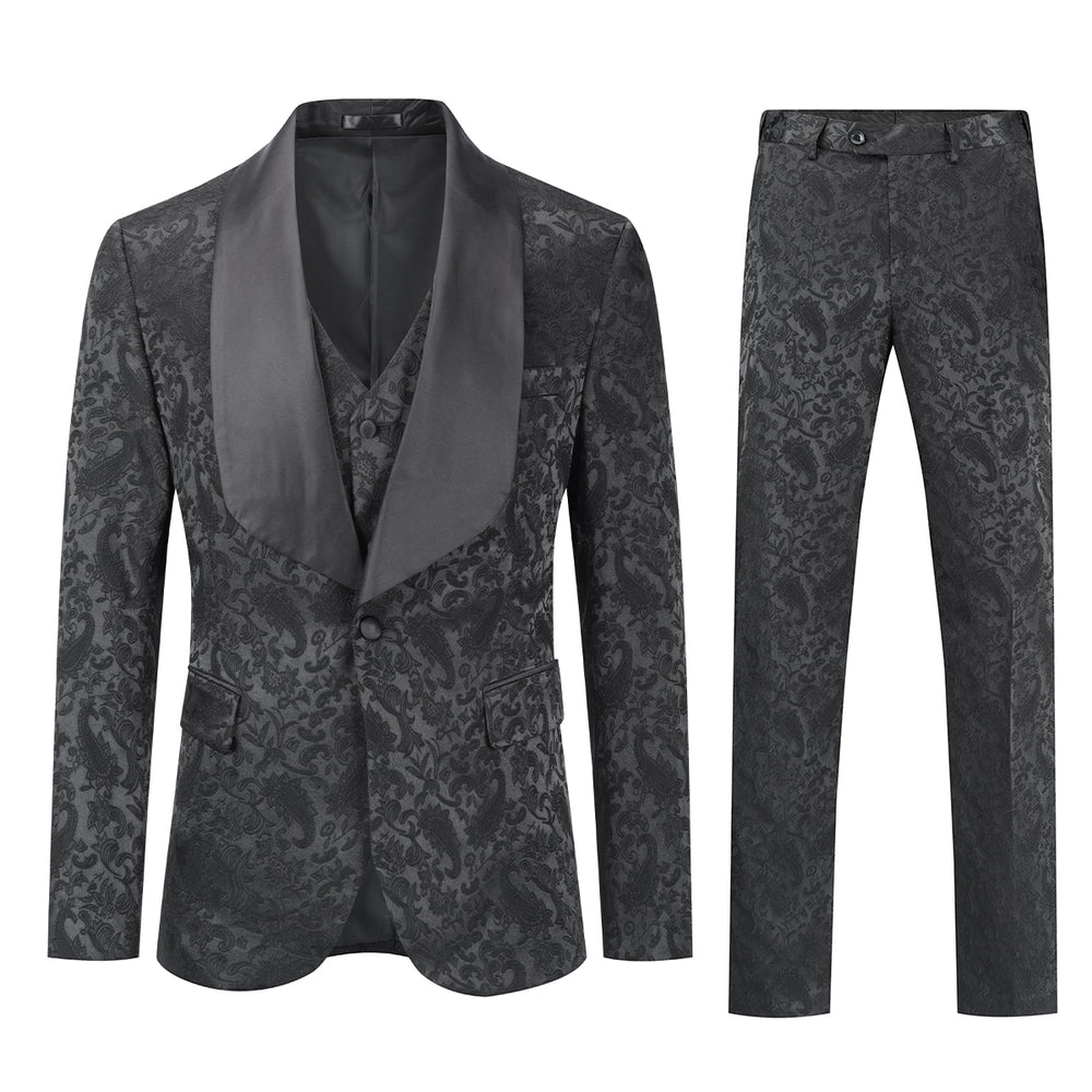 3 Pieces Men Slim Fit Suit Business Casual Solid Color Single Button Jacquard Luxury Suits Men Blazer+ Pants + Vest Image 2