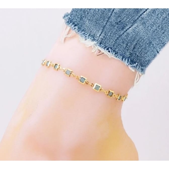 18K Gold Plated Light Blue Crystal Square Ankle Bracelet Image 1