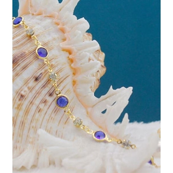 18k gold filled high polish finish blue crystal ankle bracelet Image 1