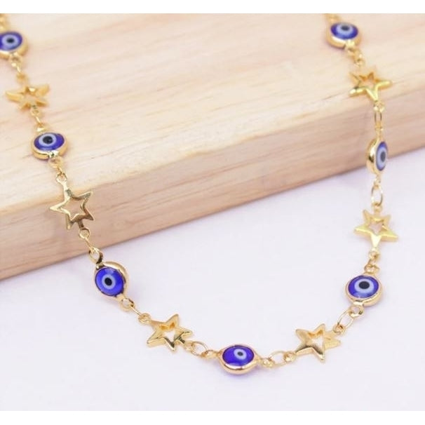 18K Gold Plated Star Blue Evil Eye Crystal Anklet Image 1