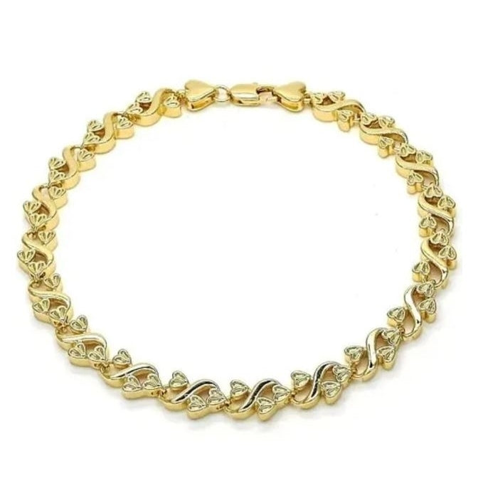 18K Gold Plated X Heart Flat Ankle Bracelet 10 Image 1