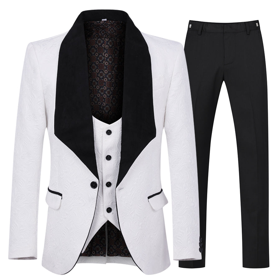 3 Pieces Men Business Casual Suits Slim Fit One Button Butterfly Pattern Patchwork Suit Set Wedding Party Blazer Image 1
