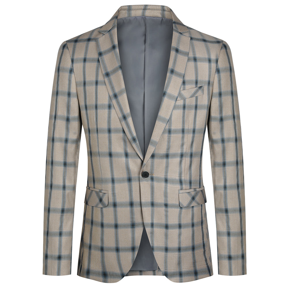 Men Business Blazer Jacket Chic Plaid Notched Lapel One Button Slim Fit Suit Blazers Autumn Spring Long Sleeve Outdoor Image 2