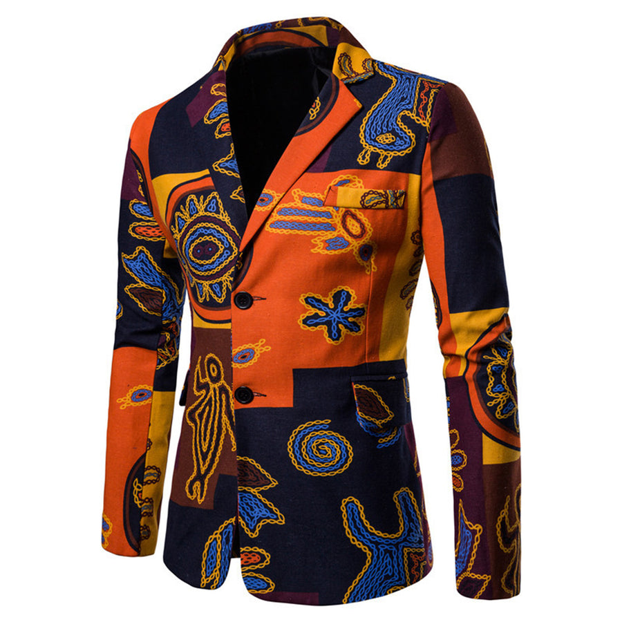 Men Blazer Slim Fit Retro Floral Print Patchwork Suit Jacket Single Breasted Autumn Spring Male Coat Outerwear Image 1