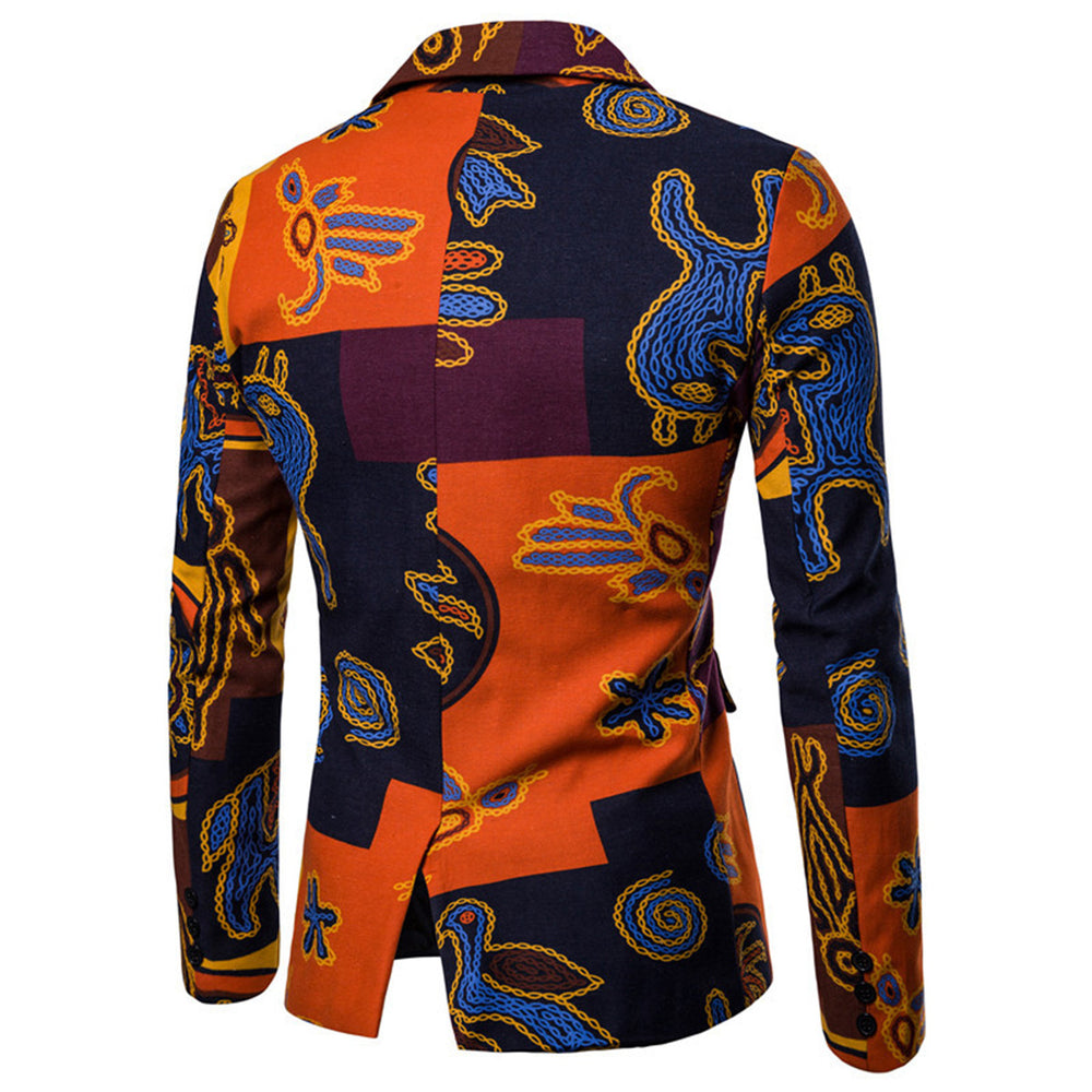 Men Blazer Slim Fit Retro Floral Print Patchwork Suit Jacket Single Breasted Autumn Spring Male Coat Outerwear Image 2