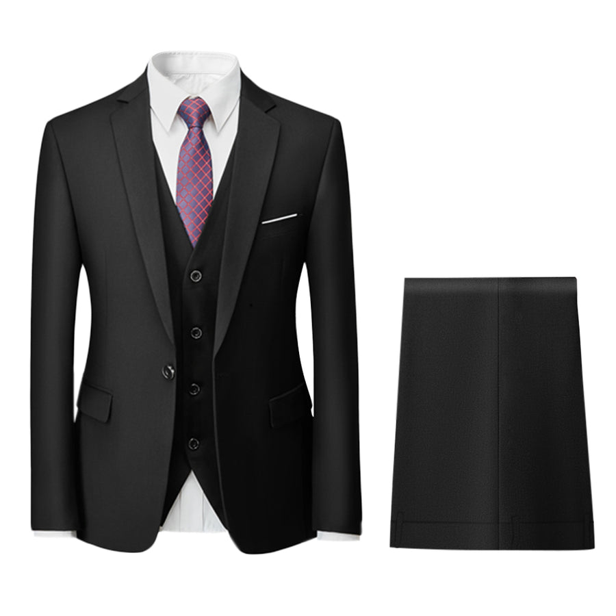 Men Slim Fit Suit 3 Piece Business Casual Formal Dress Suits Single Button Solid Color Groom Wedding Male Blazer Vest Image 1