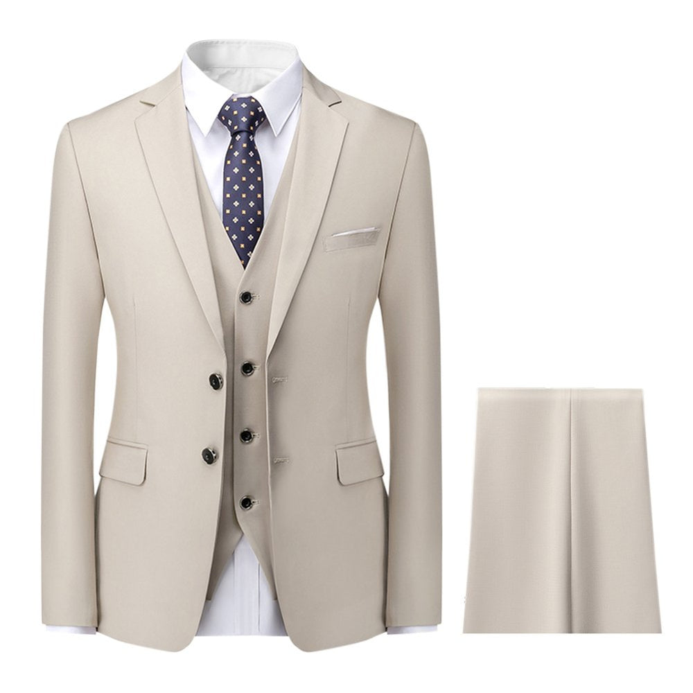 3 Pcs Men Wedding Suits Groom Slim Fit Business Casual Suit Set Solid Color Autumn Spring Party Office Sets Image 2