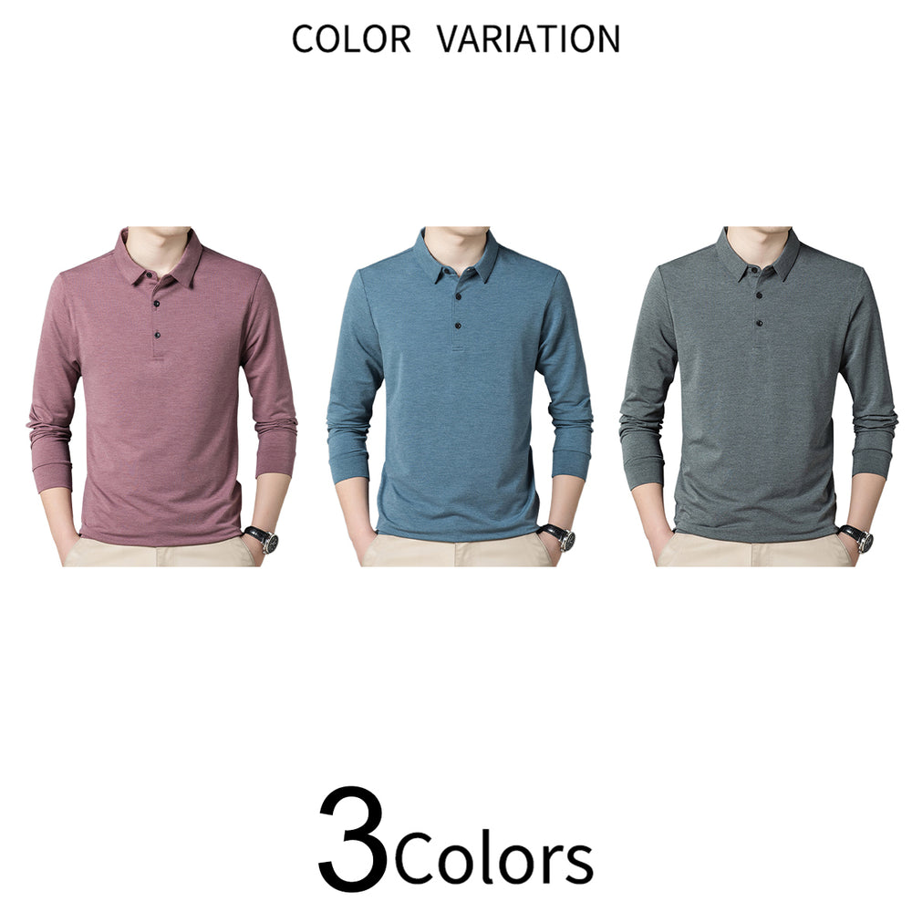 Men Polo Shirt Business Casual Autumn Long Sleeve Pullover Solid Color Slim Fit Buttons Shirts Polo Men Clothing Image 2