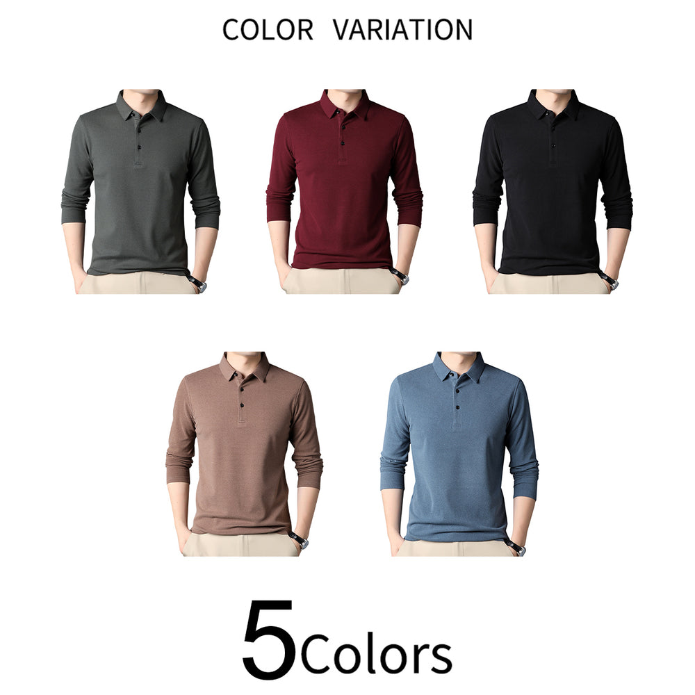 Men Business Casual Shirt Men Polo Shirt Autumn Spring Fashion Solid Color Turn Down Collar Long Sleeve Tops Image 2