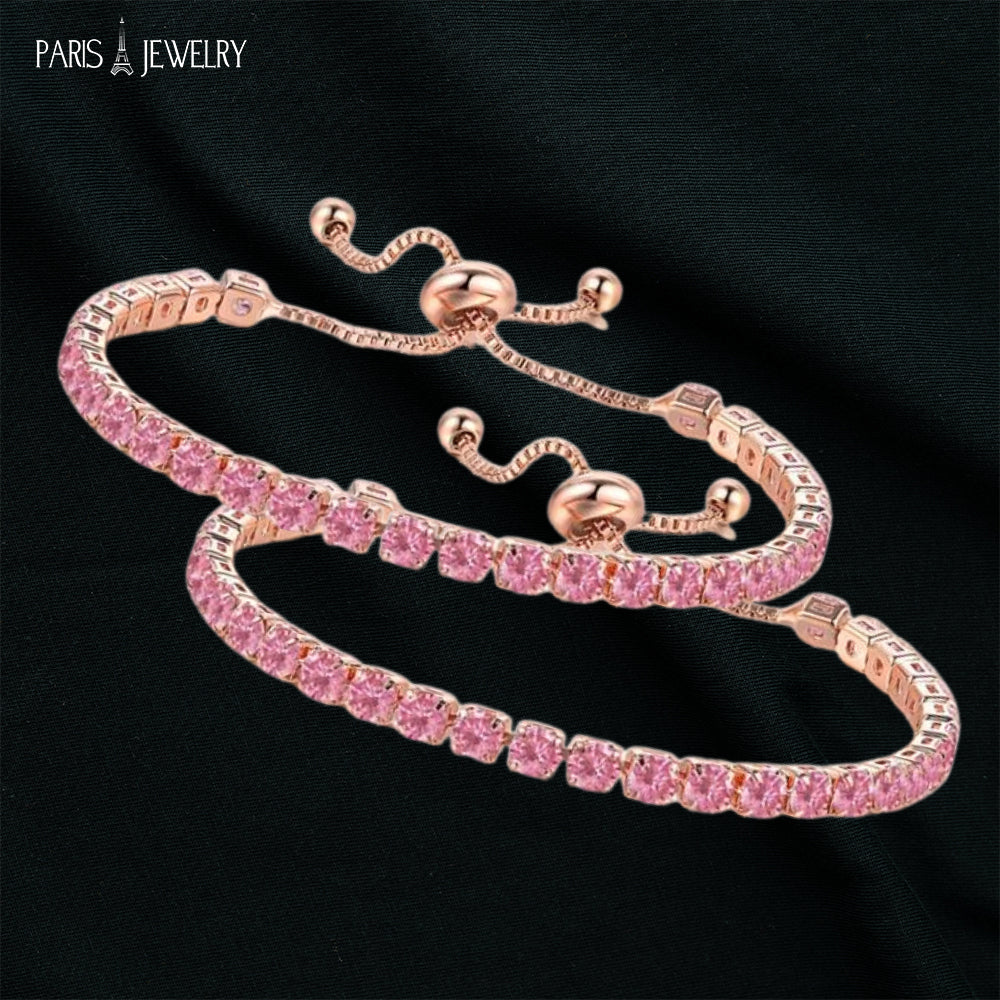 Paris Jewelry 10k Rose Gold 6 Cttw Created Pink Sapphire CZ Round Adjustable Tennis Plated Bracelet Image 2