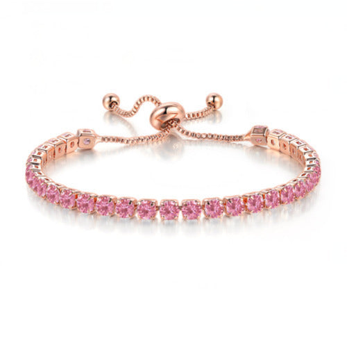 Paris Jewelry 10k Rose Gold 6 Cttw Created Pink Sapphire CZ Round Adjustable Tennis Plated Bracelet Image 1