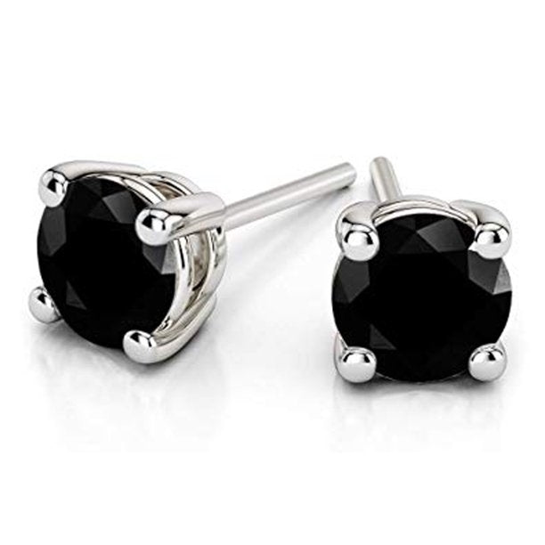 14k White Gold Natural 1/2 Ct Round Black Diamond Stud Earrings Pack Of 2 Image 1