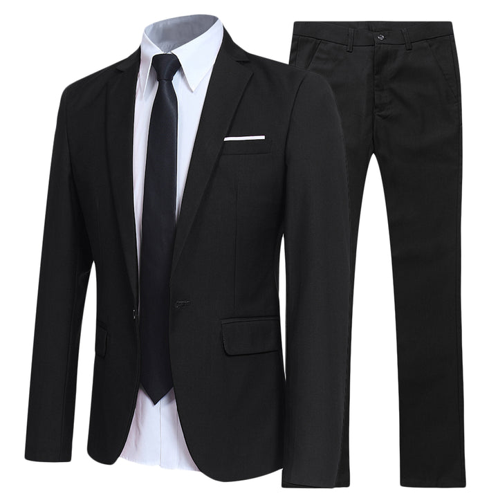 2PCS Men Suit Set Wedding Groom Solid Color Single Button Men Dress Suits Business Casual Slim Fit Male Set Blazer Image 2