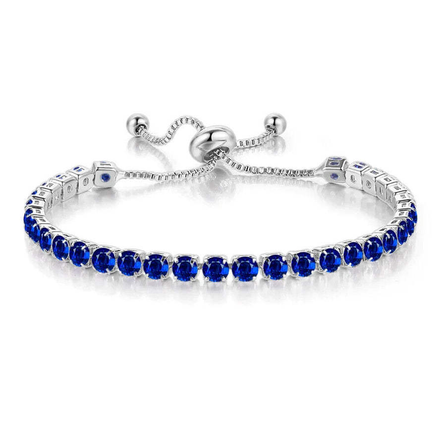 18k White Gold 6 Cttw Created Blue Sapphire CZ Round Adjustable Tennis Plated Bracelet Image 1
