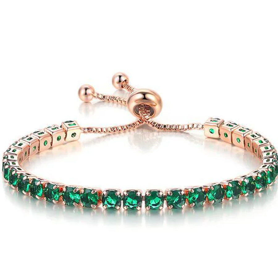 Paris Jewelry 10k Rose Gold 7 Cttw Created Emerald CZ Round Adjustable Tennis Plated Bracelet Image 1