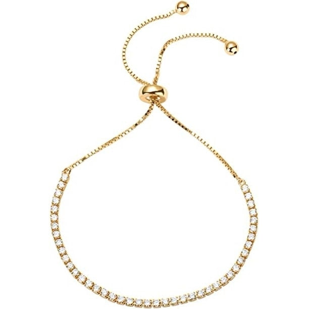 Paris Jewelry 18K Yellow Gold 6 Ct Created White Sapphire CZ Round Adjustable Tennis Bracelet Plated Image 1