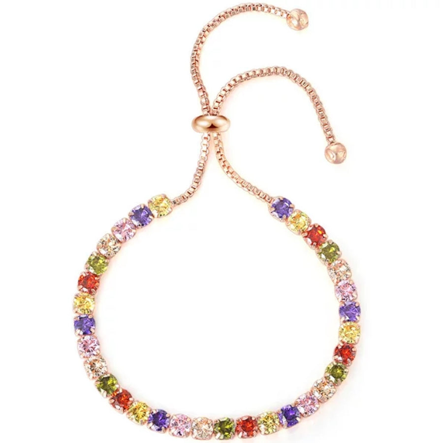 Paris Jewelry 18k Rose Gold 6 Cttw Created Multi Color Round CZ Adjustable Tennis Plated Bracelet Image 1