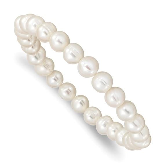 6-7mm White Freshwater Cultured Pearl Stretch Bracelet Image 1