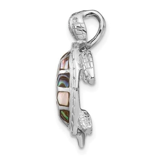 Sterling Silver Rhodium-plated Abalone Textured Turtle Slide Image 2