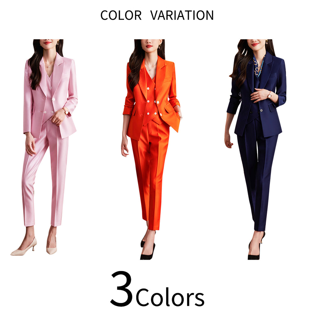 2 Pieces Women Blazer Suits Solid Women Office Blazer Suit Casual Long Sleeve Slim Fit Notched Lapel Blazer Pant Set Image 2