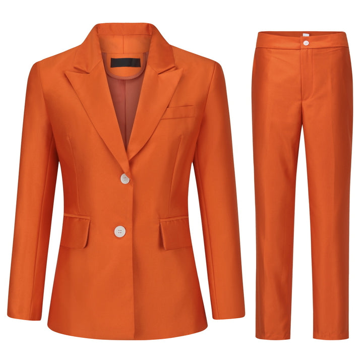 2 Pieces Women Blazer Suits Solid Women Office Blazer Suit Casual Long Sleeve Slim Fit Notched Lapel Blazer Pant Set Image 1