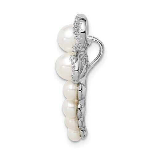 Sterling Silver Rhodium-plated Imitation Shell Pearl Dragonfly Chain Slide Image 2