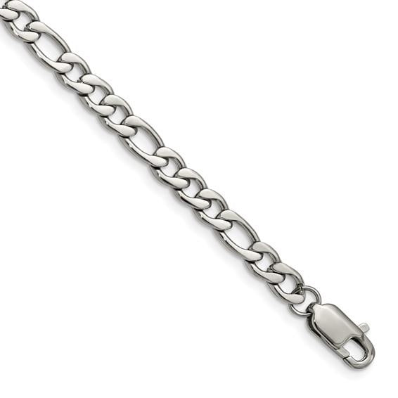 Chisel Stainless Steel Polished 9 inch Figaro Bracelet Image 1