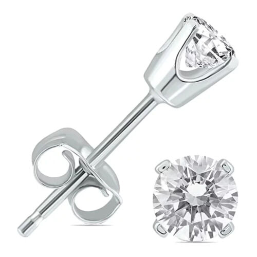 10k White Gold 2 Carat Round 4 Prong Solitaire Diamond Stud Earrings Image 1