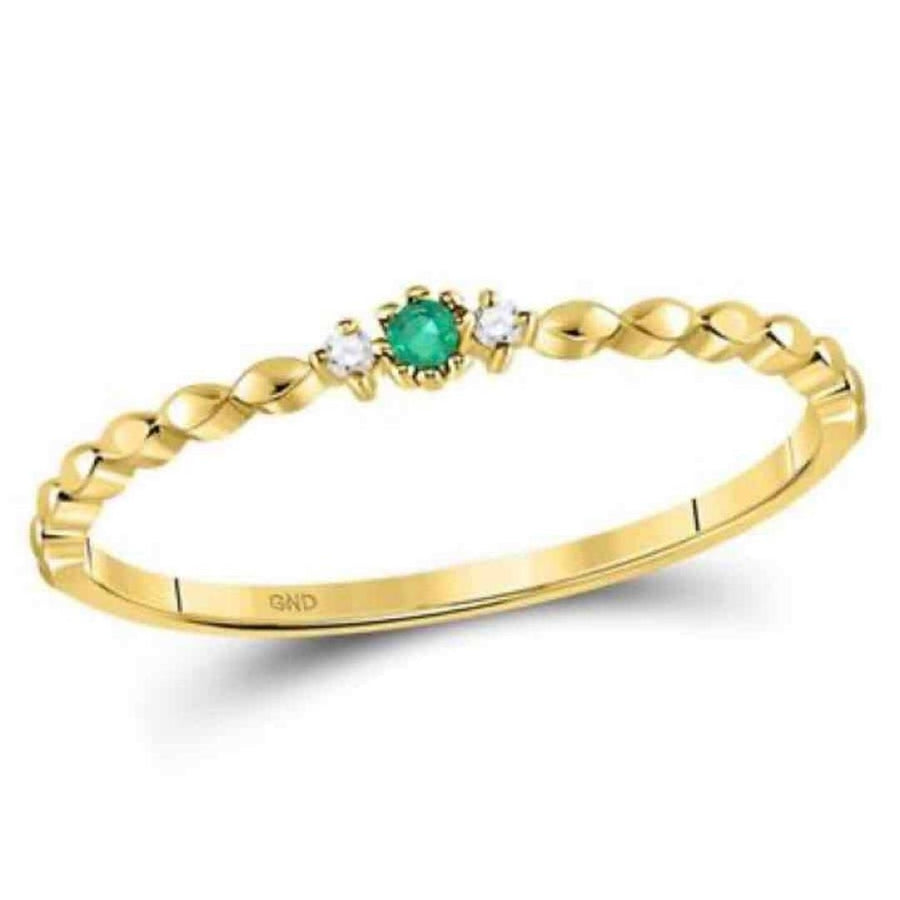 10K Yellow Gold Round Emerald Solitaire Diamond Stackable Band Ring .03 cttw Image 1