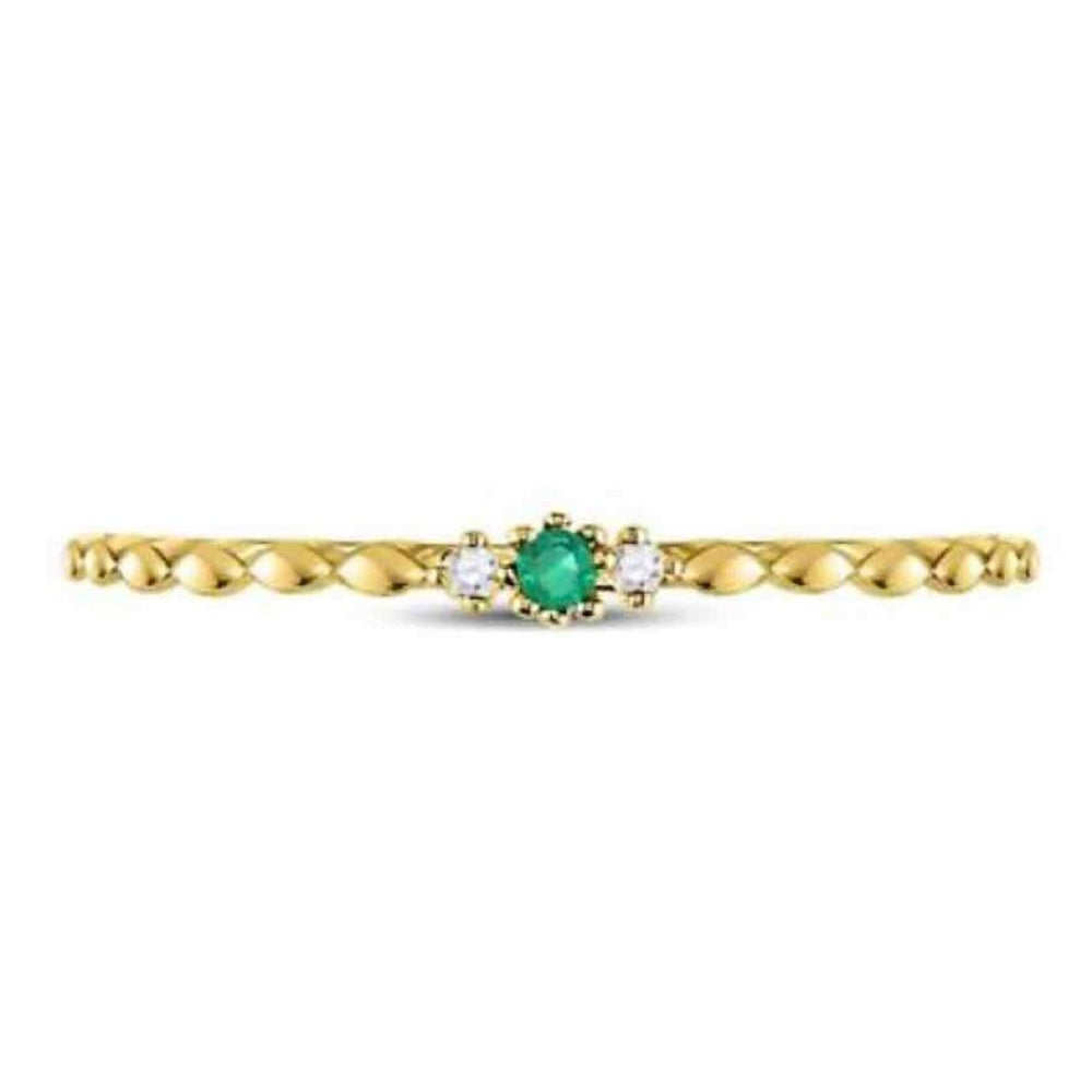 10K Yellow Gold Round Emerald Solitaire Diamond Stackable Band Ring .03 cttw Image 2