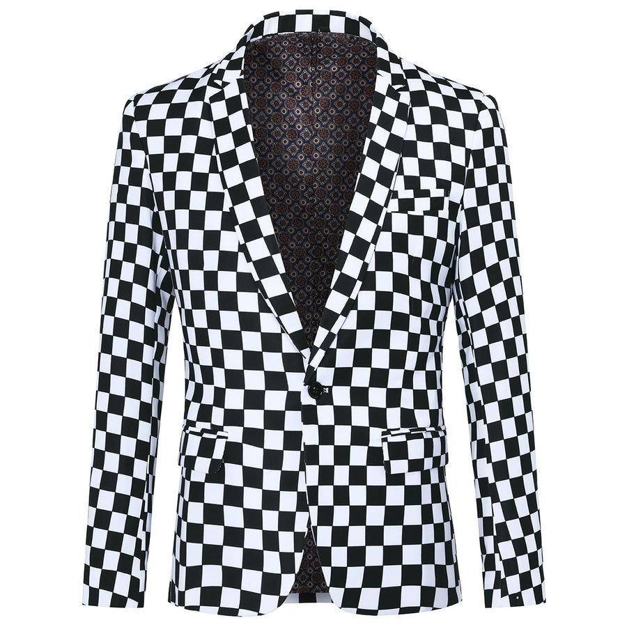 Men Business Casual Blazer Men Checkered Print Suit Jackets Slim Fit Single Button Blazers Fashion Spring Male Outerwear Image 1