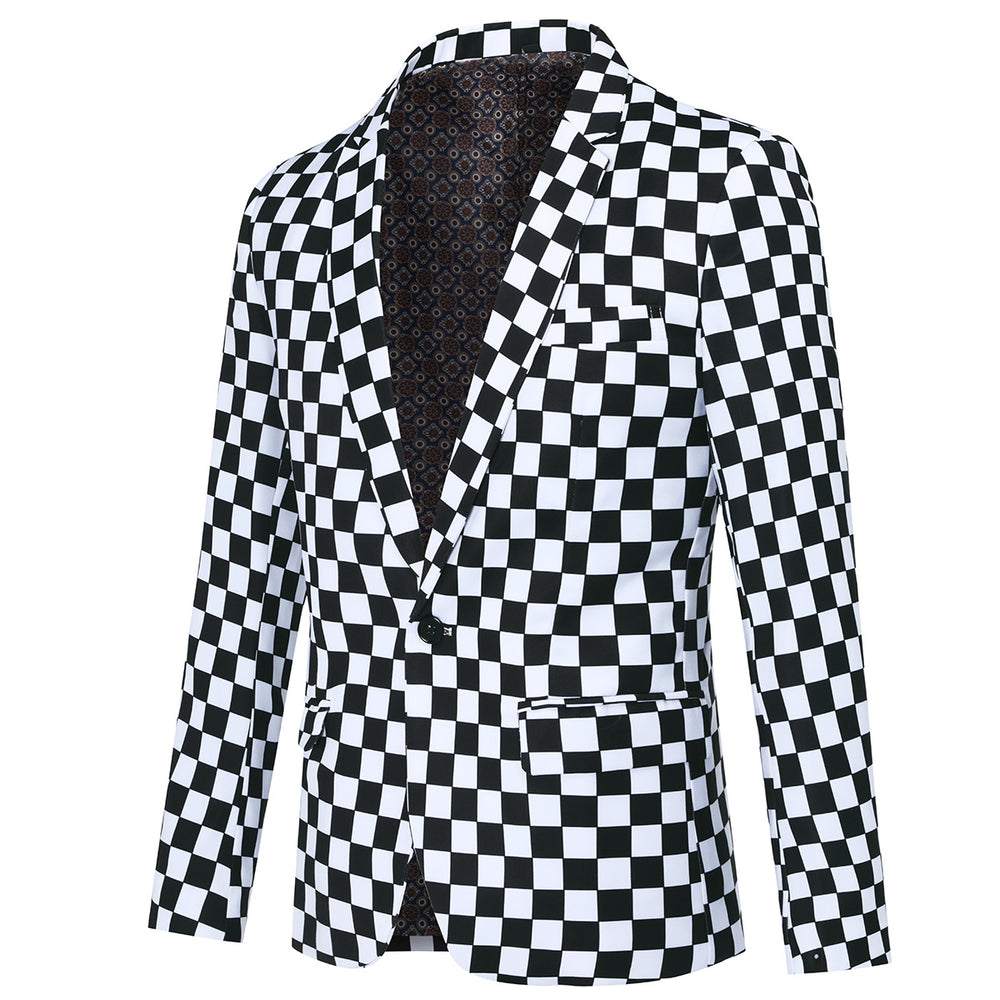 Men Business Casual Blazer Men Checkered Print Suit Jackets Slim Fit Single Button Blazers Fashion Spring Male Outerwear Image 2
