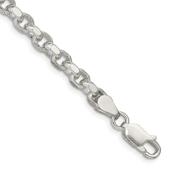 REAL Sterling Silver 4mm Diamond-cut Rolo 8in Chain Bracelet Image 1