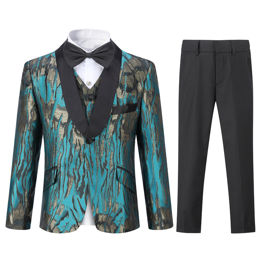 3 Pieces Boys Suit Luxury Wedding Page Boy Suits Fashion Print Long Sleeve Single Button Shawl Collar Tuxedo Suit Image 1