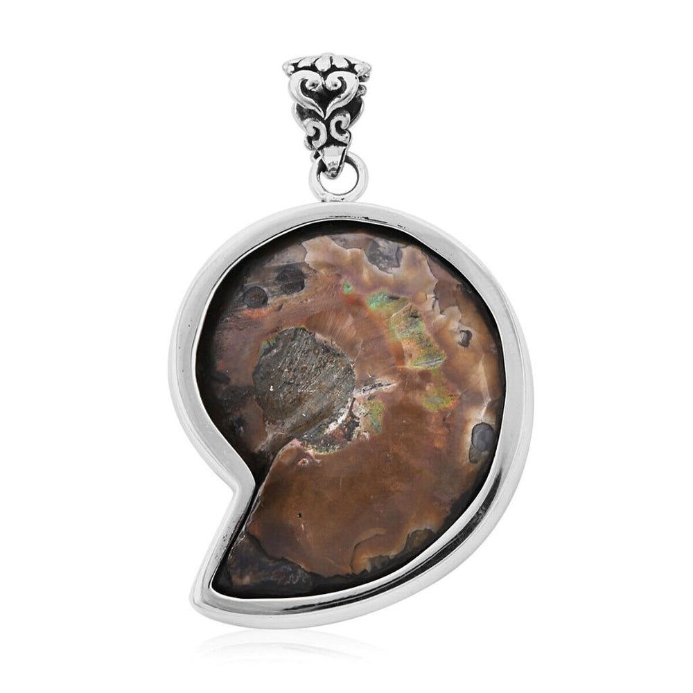 Ammonite Abalone Shell Pendant REAL Solid .925 Sterling Silver Image 2
