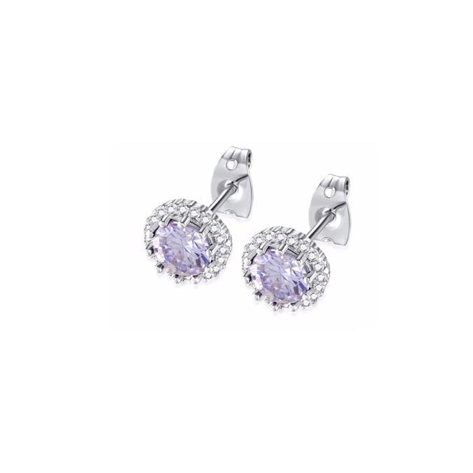 18k White Gold Plated 3 Ct Created Halo Round Tanzanite Stud Earrings Image 1