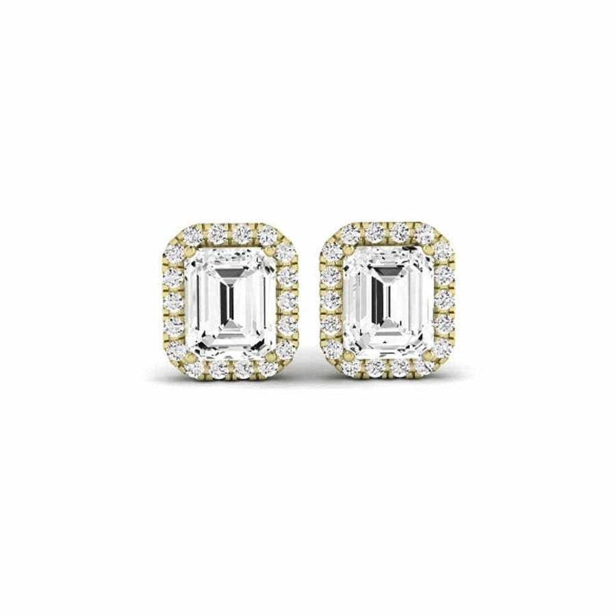 Paris jewelry 18k Yellow Gold 3Ct Emerald Cut White Sapphire Halo Stud Earrings Plated Image 1