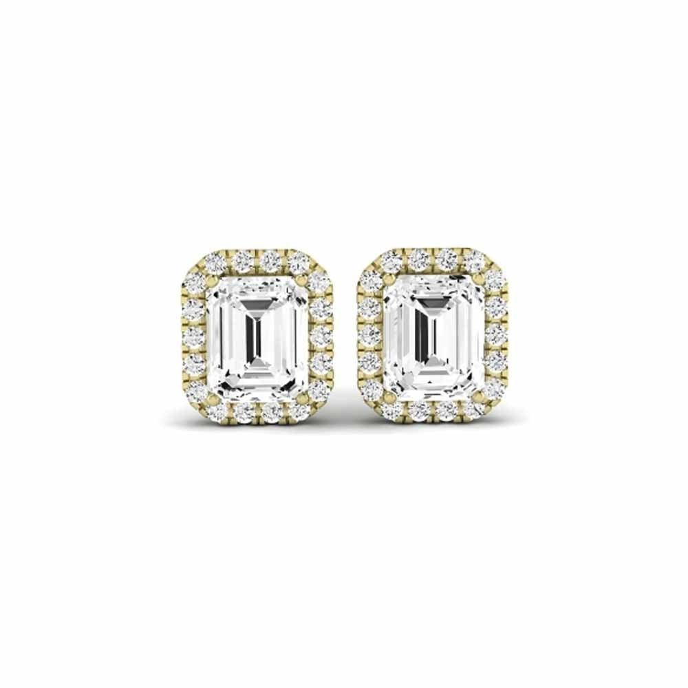 Paris jewelry 18k Yellow Gold 3Ct Emerald Cut White Sapphire Halo Stud Earrings Plated Image 2