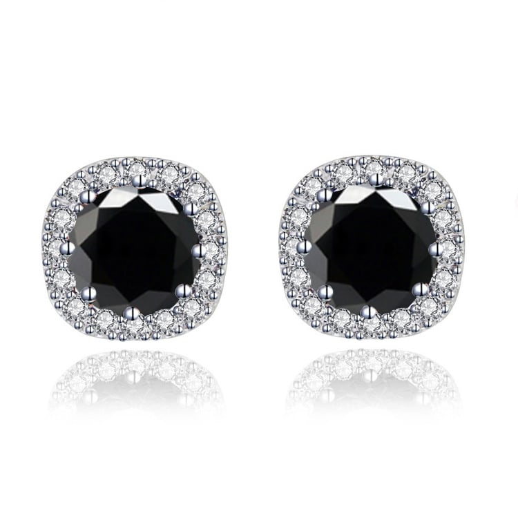 Paris Jewelry 10k White Gold 1 Ct Round Created Black Sapphire Halo Stud Earrings Plated Image 2