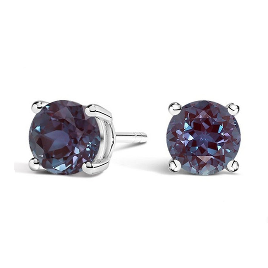 Paris Jewelry 14k Genuine White Gold Push Back Round Alexandrite Stud Earrings (3MM and 4MM) Plated Image 1
