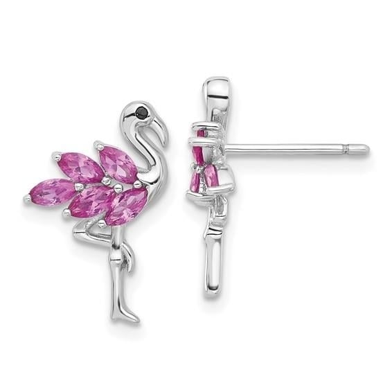 Sterling Silver Rhodium-plated Pink Crystal Flamingo Post Earrings Image 1