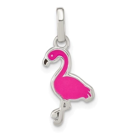 Sterling Silver Hot Pink and Black Enameled Flamingo Childrens Pendant Image 1