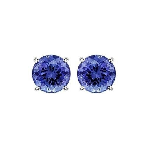 18k White Gold Plated 1/4 Carat Round Created Tanzanite Stud Earrings 4mm Image 1