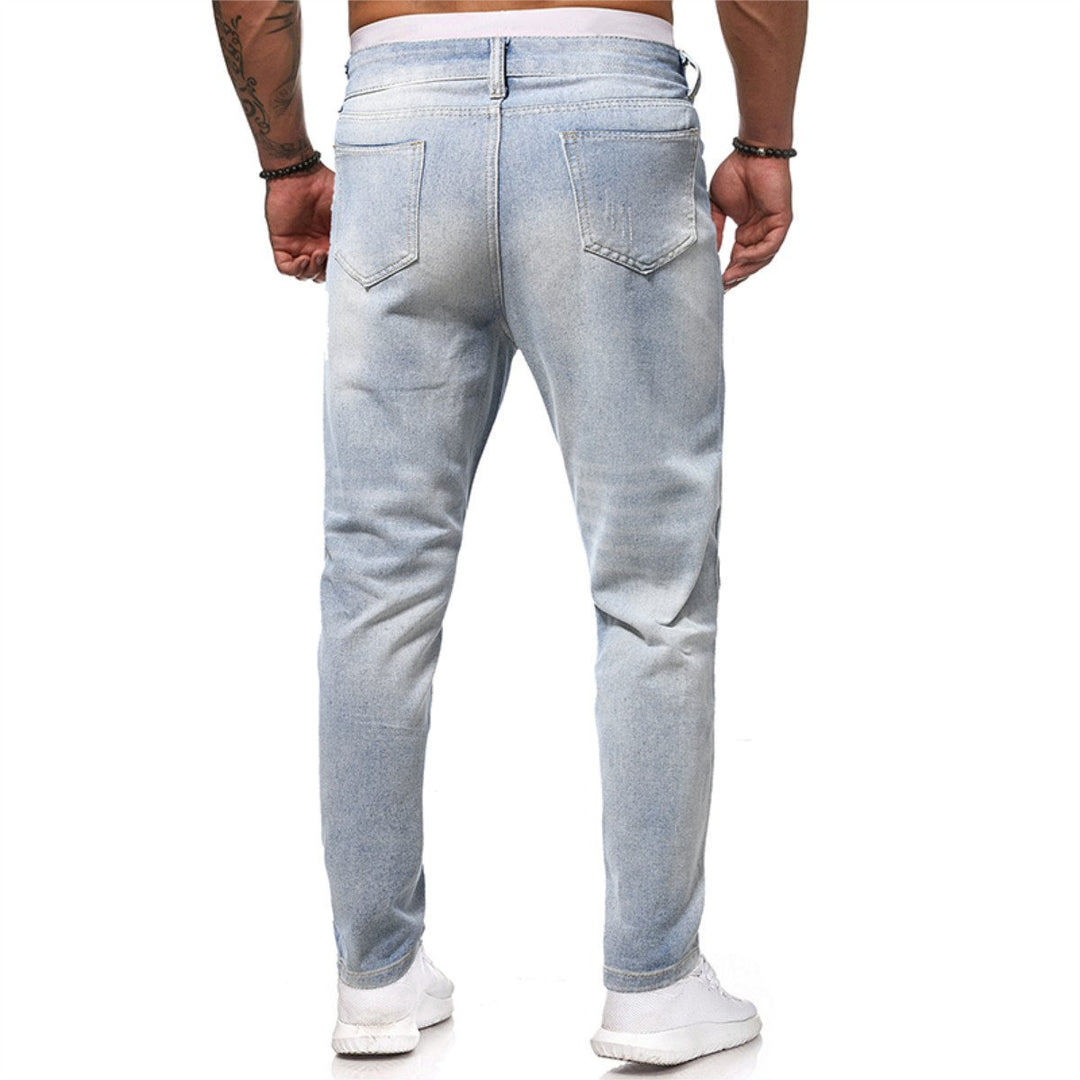Men Jeans Slim Fit Denim Pants Fashion Blue Mid Waist Zipper Men Trousers Spring Summer Streetwear Image 3