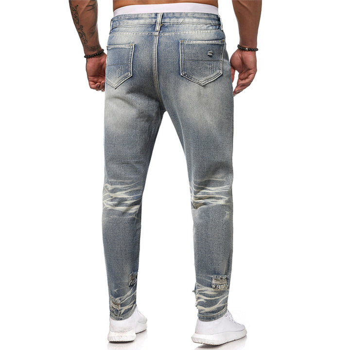 Men Slim Fit Jeans Casual Ripped Denim Pants Washed Male Solid Color Trousers Blue Motorcycle Pants Image 3