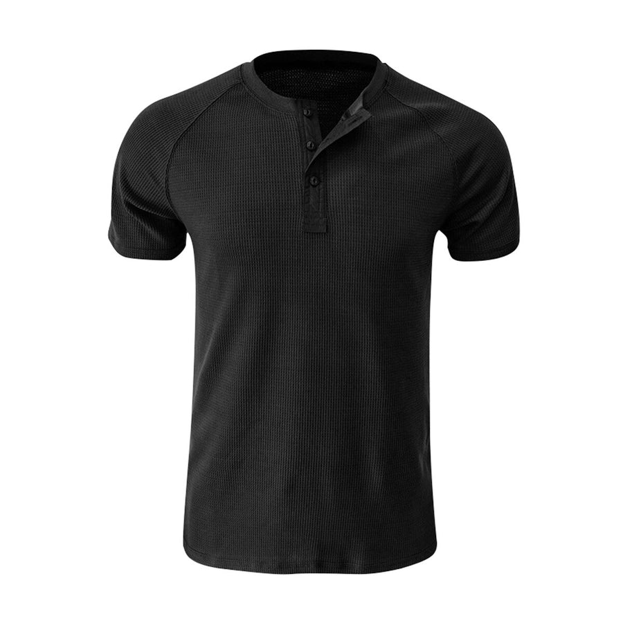 Mens Shirt Short Sleeve Button Down  Stand Collar Solid Color Summer Running Sports Breathable Image 1