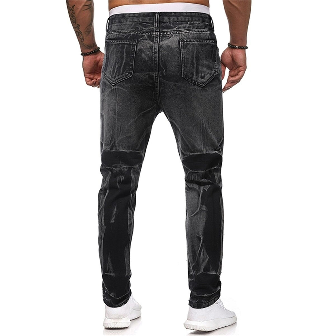 Men Fashion Jeans Regular Fit Mid Waist Washed Men Trousers Black Multi Pockets Denim Biker Jeans Image 3