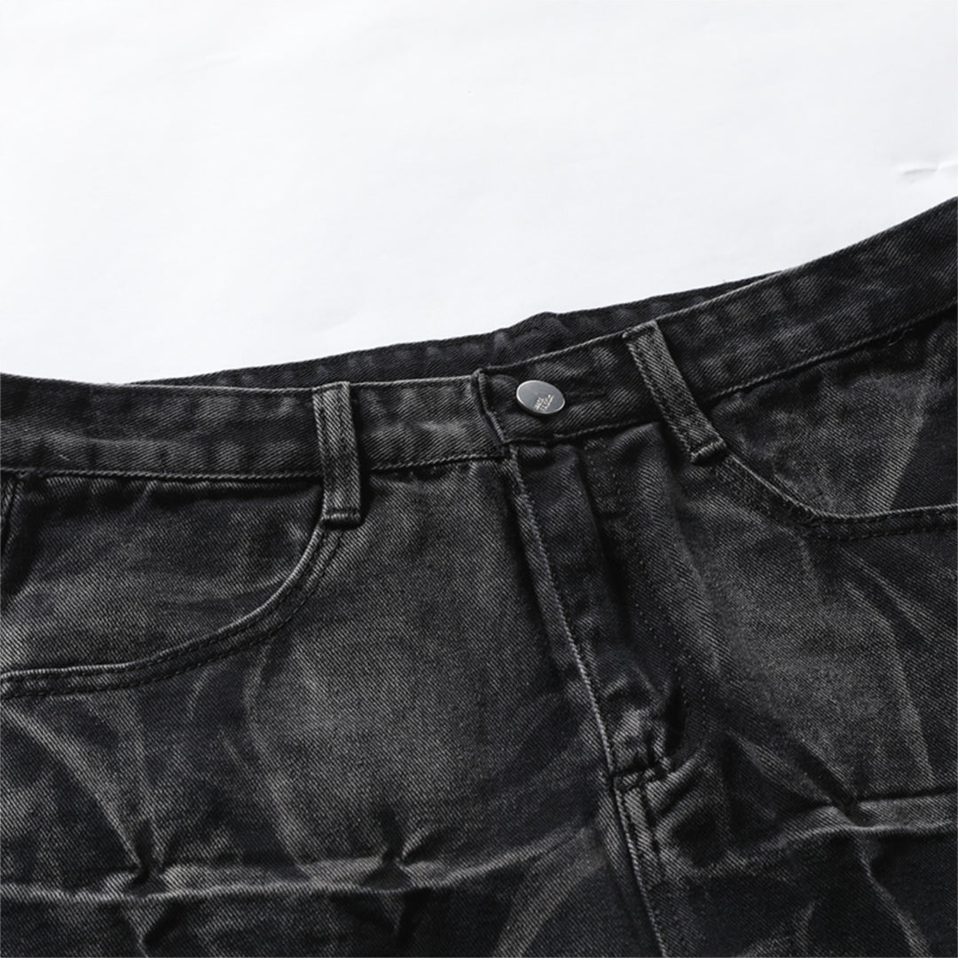 Men Fashion Jeans Regular Fit Mid Waist Washed Men Trousers Black Multi Pockets Denim Biker Jeans Image 4