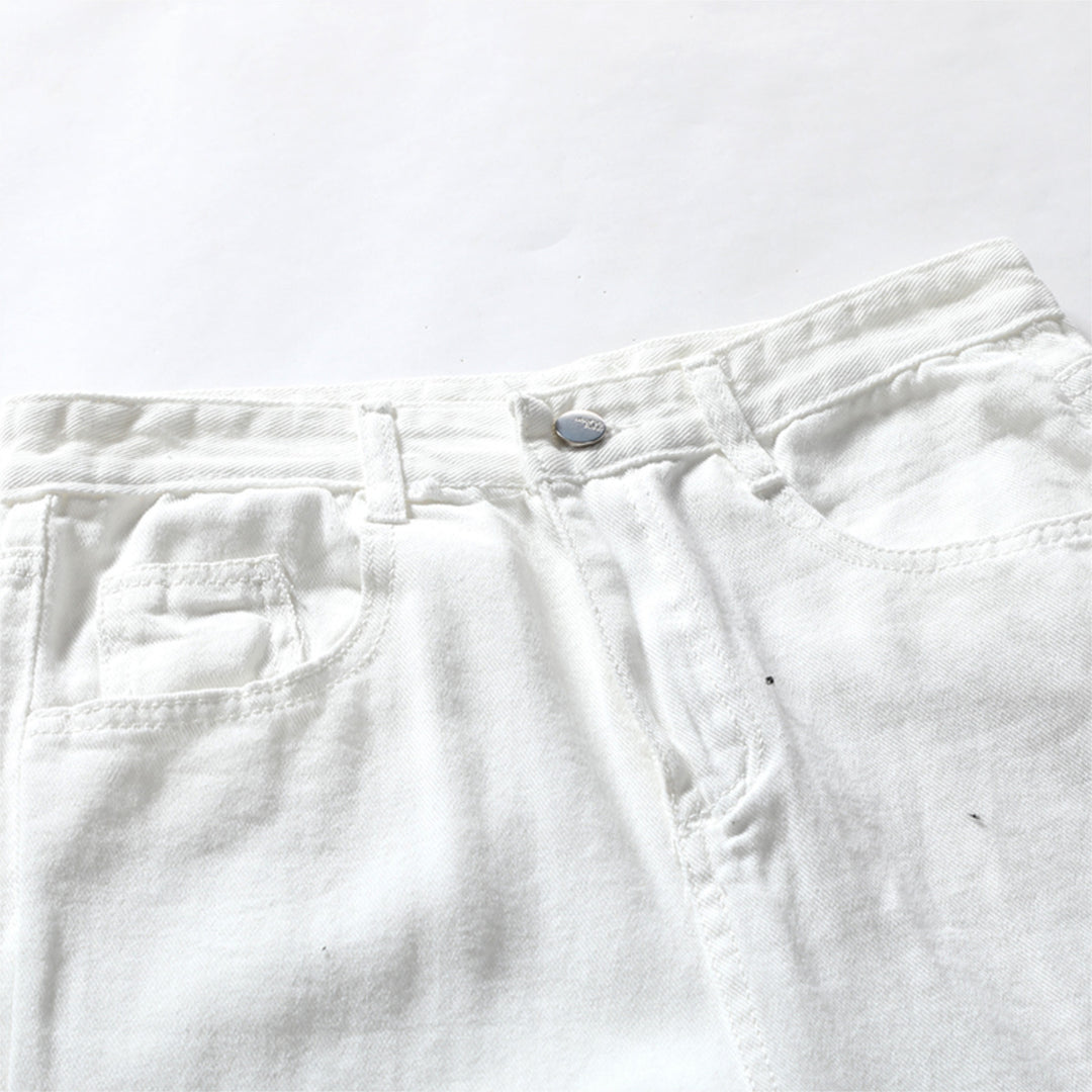 Men Jeans Casual Regular Fit Denim Pants Fashion Printing Trousers Summer Autumn Asymmetrical Line Jeans White Image 4