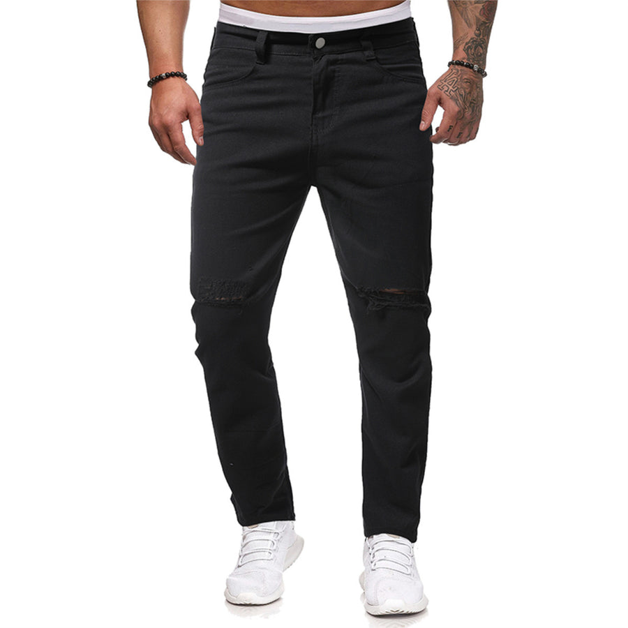 Men Skinny Jeans Slim Fit Ripped Fashion Black Denim Pants Casual Biker Trousers Zipper Summer Streetwear Image 1